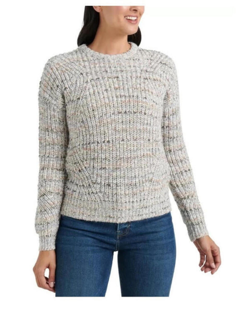 LUCKY BRAND Women's Marled-knit Pullover Crewneck Sweater Size S. Gray & Tan